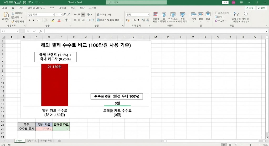 해외 카드 결제 수수료 절약 금액 비교 그래프
